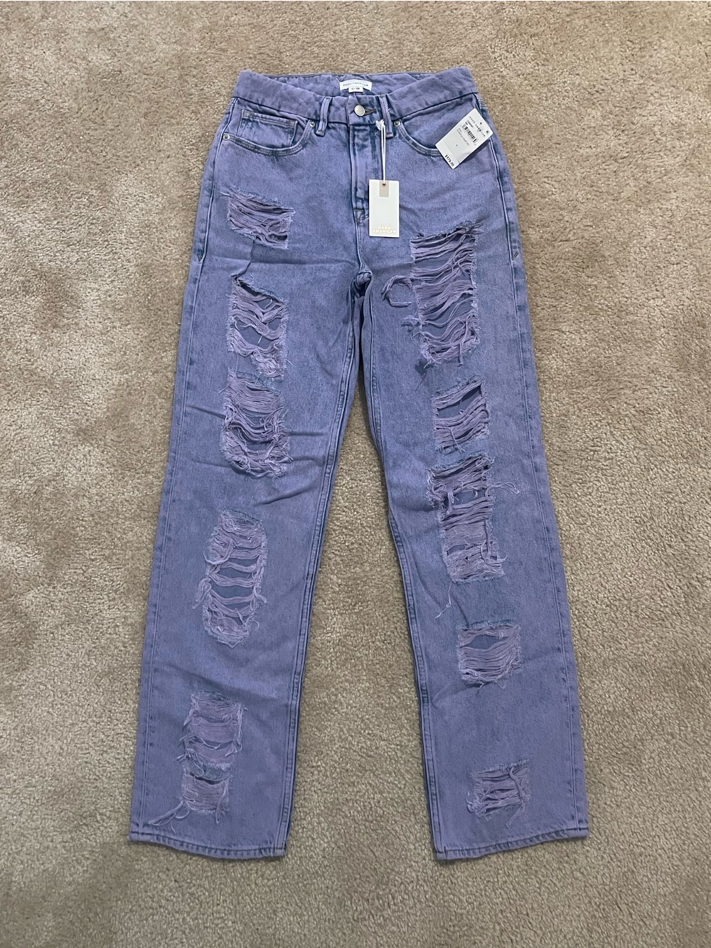 Good American Lavender Distressed Straight Jeans